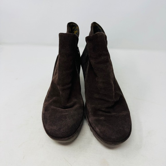 FLY LONDON Brown Suede Wedge Yip Oil Ankle Boots Women's Size 10 - Picture 3 of 11